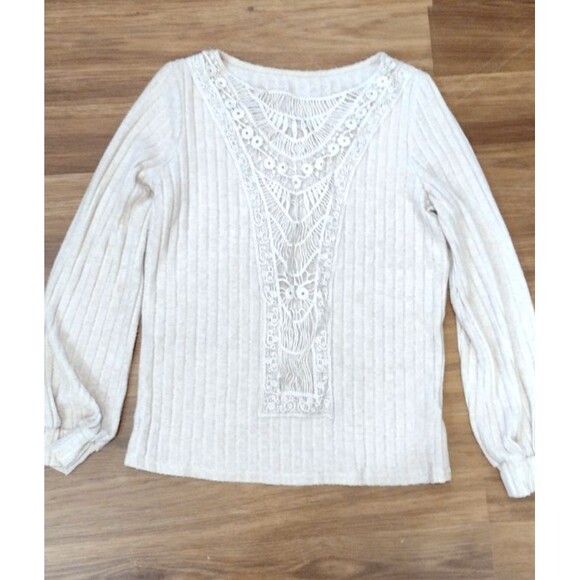 BOHO Sweater Womens S Chic Beige Lace Crochet Patchwork Feminine Unbrand - Picture 2 of 12